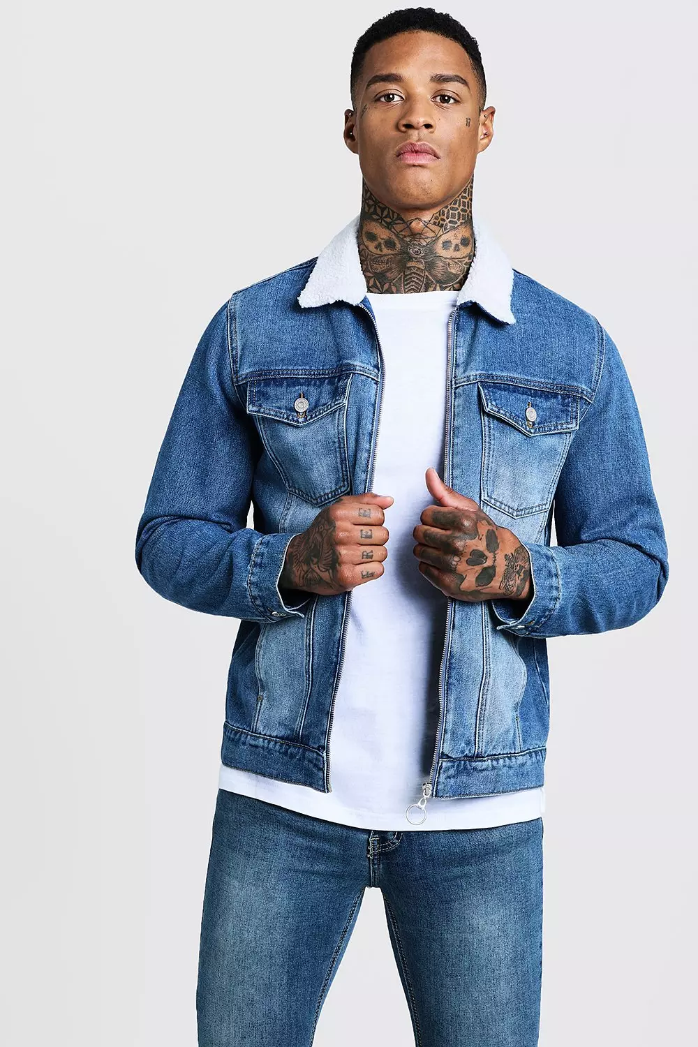 Man blue borg denim shops jacket